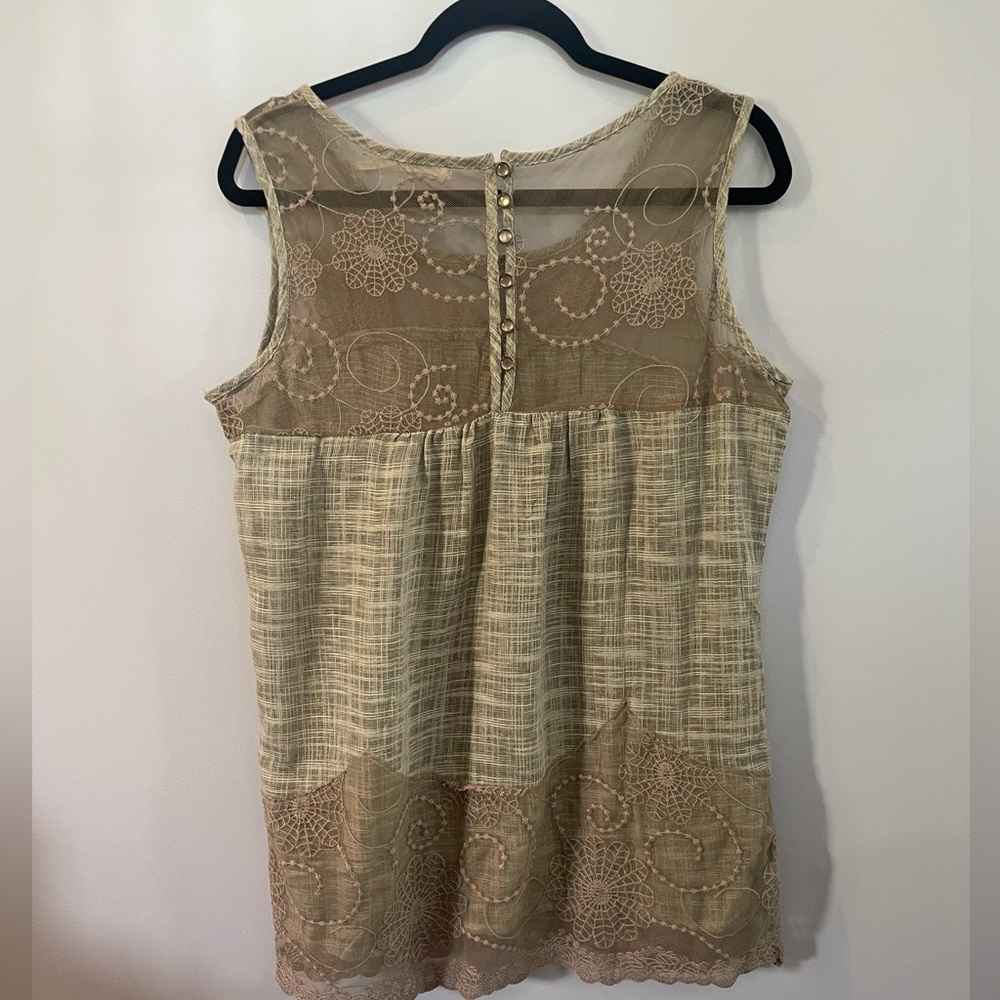 Blue Bird Womens Tunic Woven Brown Tan Cotton Lace Layered Lined in size L - Picture 4 of 6